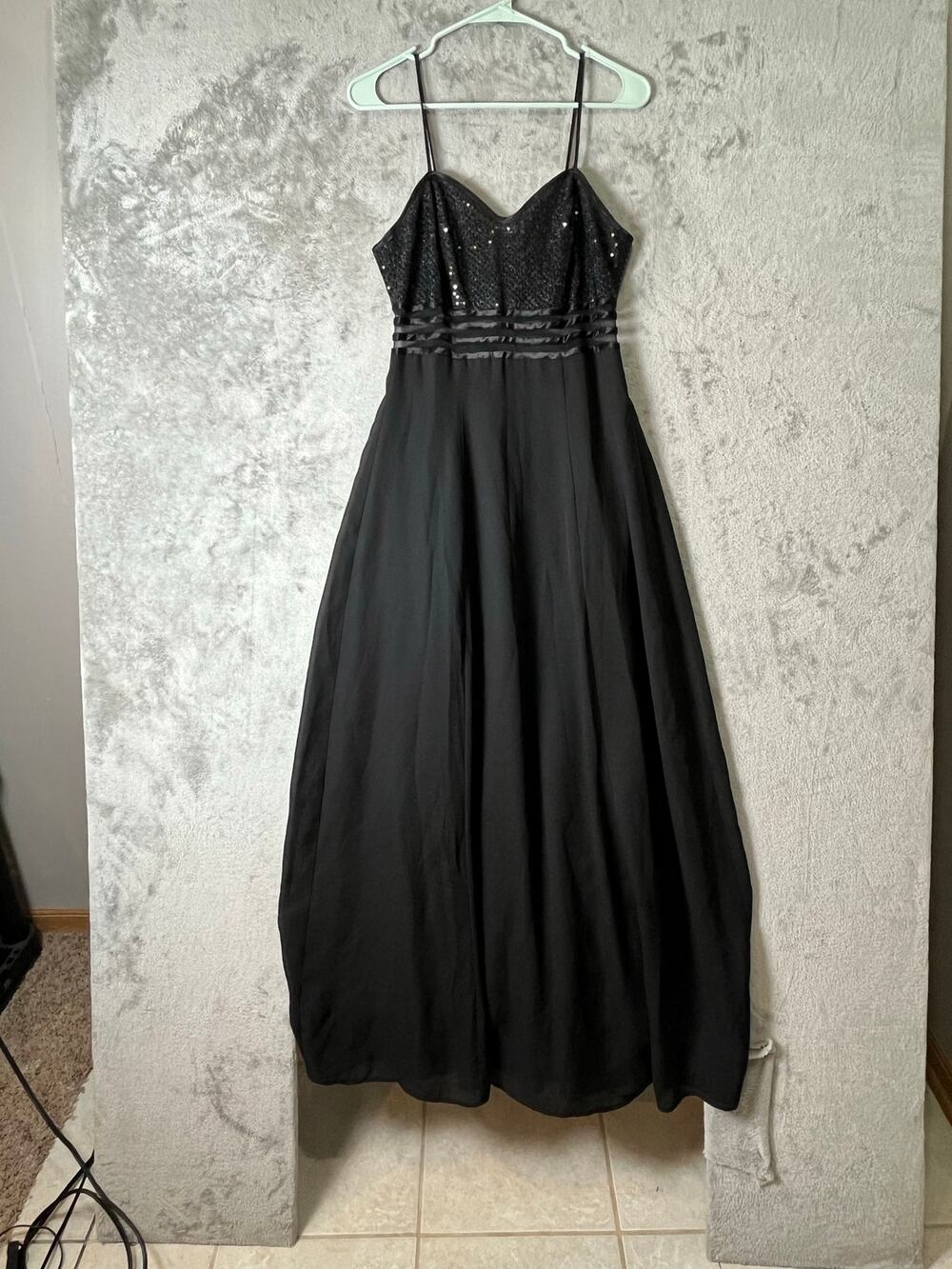Vintage Y2K Black Ballgown Sequin Formal Dress Dark Glam Prom Princess USA Small